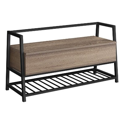 Monarch Specialties Bench Entryway Hallway Storage 42Inch Rectangular Metal Laminate Brown Black Contemporary Modern