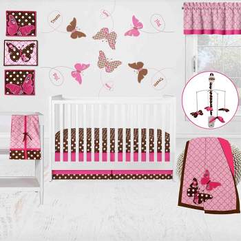 Bacati - Butterfly Pink Chocolate 10 pc Crib Bedding Set with 2 Crib Fitted Sheets