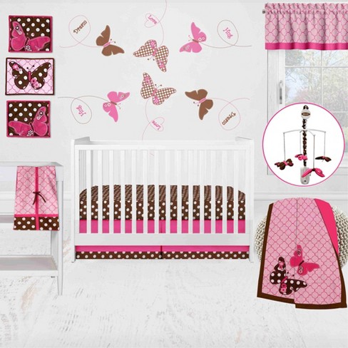 Bacati Butterfly Pink Chocolate 10 Pc Crib Bedding Set With 2 Crib Fitted Sheets Target