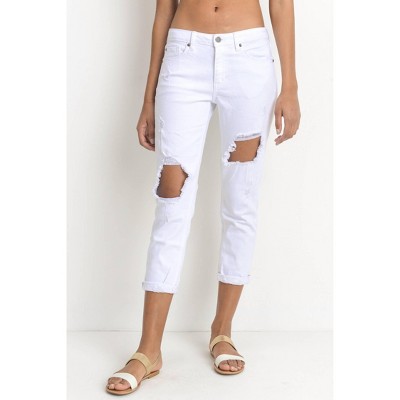 Women's Destroyed Straight Leg Jeans - JUST BLACK DENIM