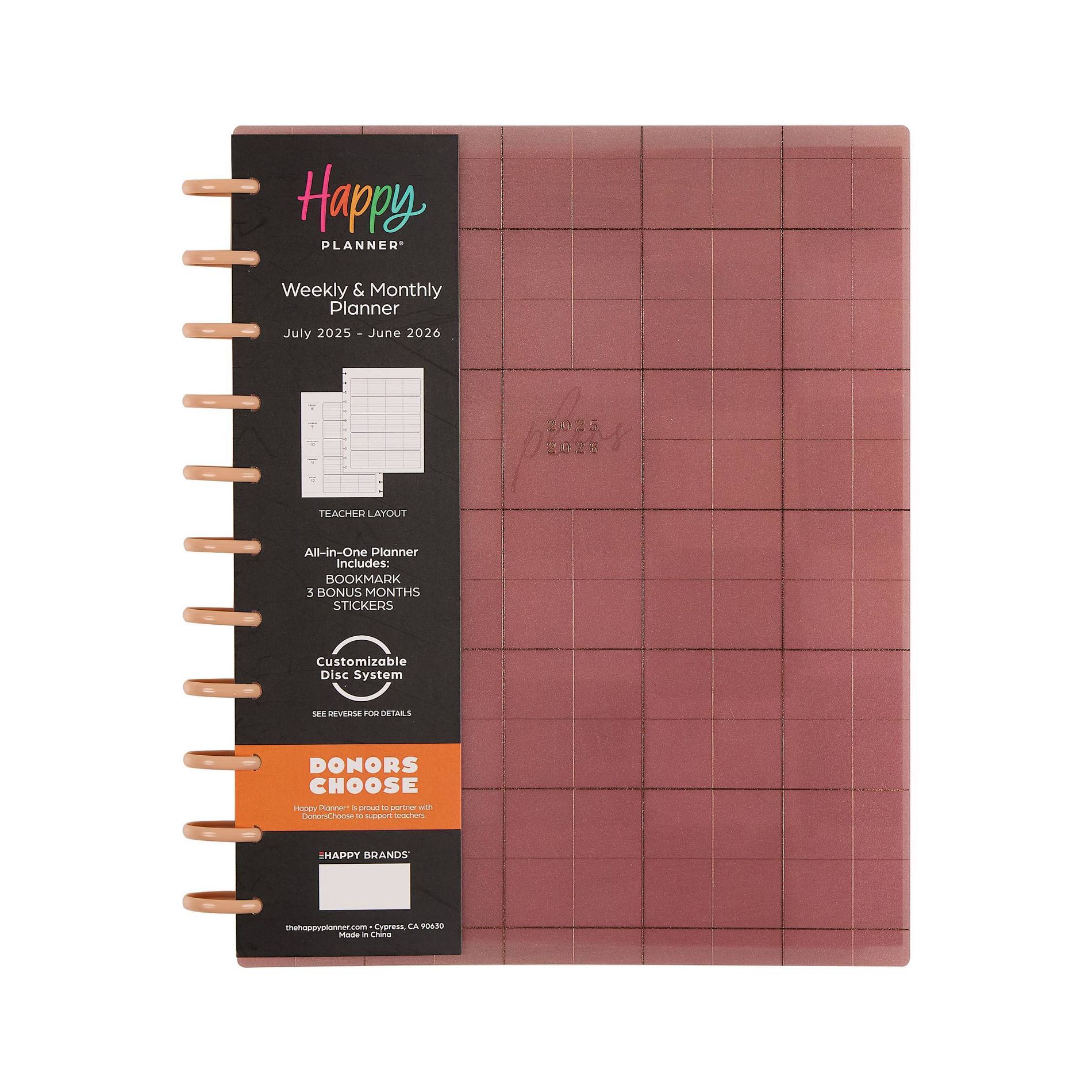 Happy Planner Timeless Teacher Big 2025-2026 12 Month Disc Bound Dated Planner