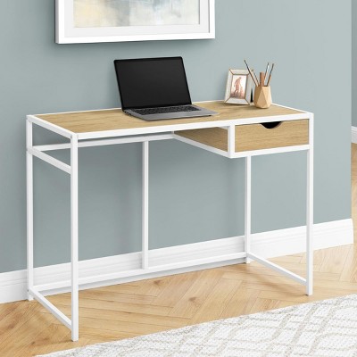 INFURNIC Desks 42"L Modern Computer Desk with Storage Drawer and Slender Metal Frame for Small Office, Brown, 42.25"*20"*30"