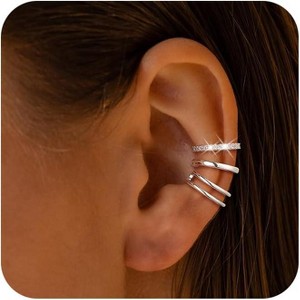 Women's sterling silver clip-on earrings, stylish cubic zirconia ear cuff earrings, hypoallergenic - 1 of 4