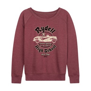 Women's - Grease - Rydell High School Auto Shop Lightweight French Terry Wide Neck Long Sleeve Shirt - 1 of 4