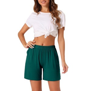 cheibear Women's Soft Stretch Comfy High Elastic Boxer Pajama Shorts with Pockets - 1 of 4