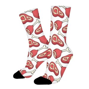 Cute Meat Women Printed Crew Socks Funny Funky Socks Soft Polyester Novelty Gifts for Artists Men - 1 of 1