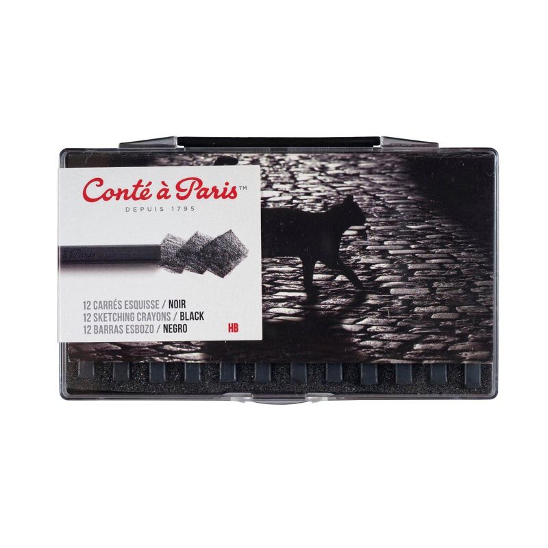 Conte Crayons in Plastic Box, HB Tip, Black, Pack of 12, 1 of 3
