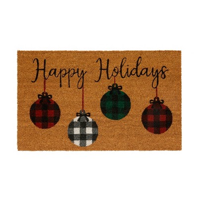 Farmhouse Living Happy Holidays Rustic Ornaments Coir Doormat - 18" x 30" - Elrene Home Fashions