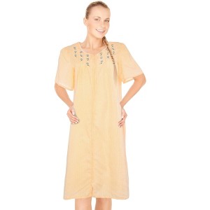 JEFFRICO House Dresses for Women with Pockets - Lightweight Breathable Short Sleeve Muumuu & Nightgowns - Zipper Front Housecoat and Dusters - 1 of 4