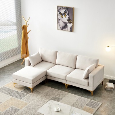 92.9" Upholstered L-Shaped Sectional Sofa with Ottoman