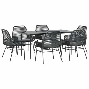 vidaXL Patio Dining Set with Cushions Outdoor Dining Furniture Poly Rattan Glass - Black 63" x 31.5" x 29.1" 6 Pieces - 1 of 4