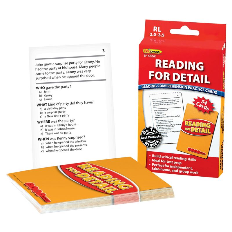 Edupress Reading for Detail Practice Cards Red Level, Levels 2.0-3.5, 3 of 5