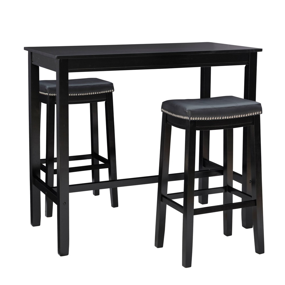 Photos - Dining Table Linon 3pc Claridge Backless Stools Bar Height Dining Set Black - : Rubberwo 