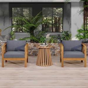 Christopher Knight Home Kairos Transitional 3 Piece Patio Acacia Wood Club Chairs with Round Accent Table - 1 of 4