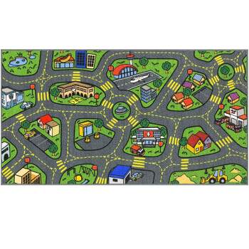 Jungtier Boy & Girl Kids Retro City Road Car Vehicle Traffic Educational Learning & Game Play Nursery Bedroom Classroom Rug Carpet, 2' 7" x 5' 0"