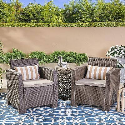 Outdoor Faux Wicker Arm Chairs Set of 2