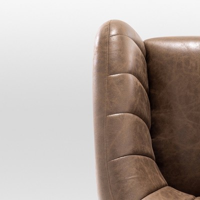 Brown Faux Leather Channel Barrel Chair with Metal Legs