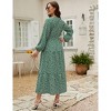 Women Plus Size V Neck Wrap Maxi Dress High Waist Ruffle Summer Casual Dress with Belt Long Sleeve,navy blue yellow flower - 2 of 4