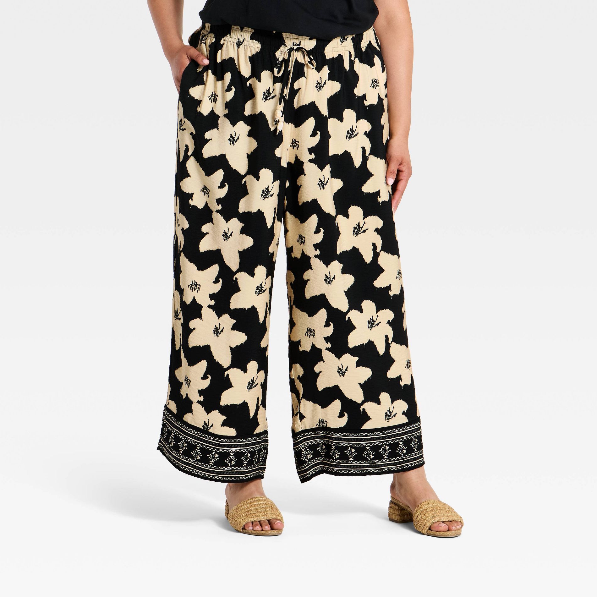 Women's High-Rise Tie-Front Wide Leg Pull-On Pants - Ava & Viv™