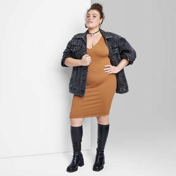 Women's Long Sleeve Rib Knit Midi Dress - Wild Fable™ Dark Brown
