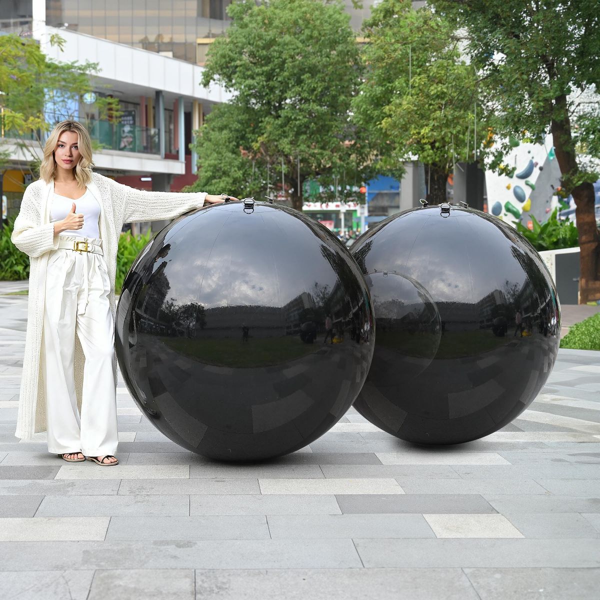 Yescom 2PCS 47" Big Shiny Inflatable Mirror Ball Set Giant Reusable PVC Hanging Balloon for Wedding Event Disco Party Concerts Black/Gold//Iridescent - thumbnail 4