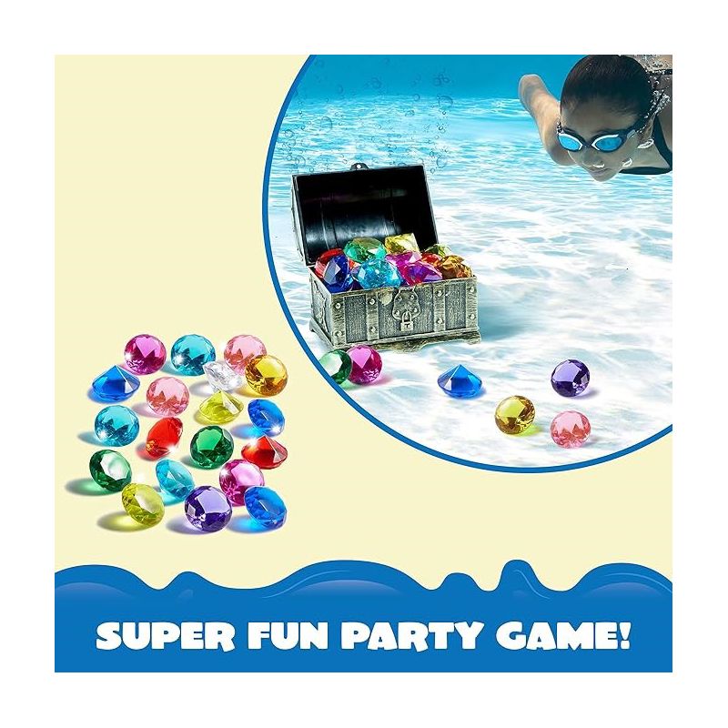 Syncfun 17 pcs Diving Gems Pool Toys, Big Colorful Diamond with Pirate Treasure Chest, Swim Dive Toy for Kids Underwater Gemstone Swimming Training, 5 of 9