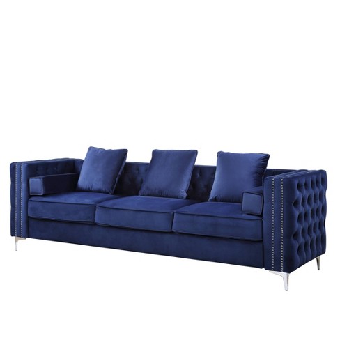 Eastern King Ishiko Iii Bed Dark Blue Velvet - Acme Furniture : Target