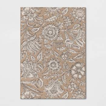 Floral Tapestry Linen Rectangular Woven Outdoor Area Rug Beige - Threshold™