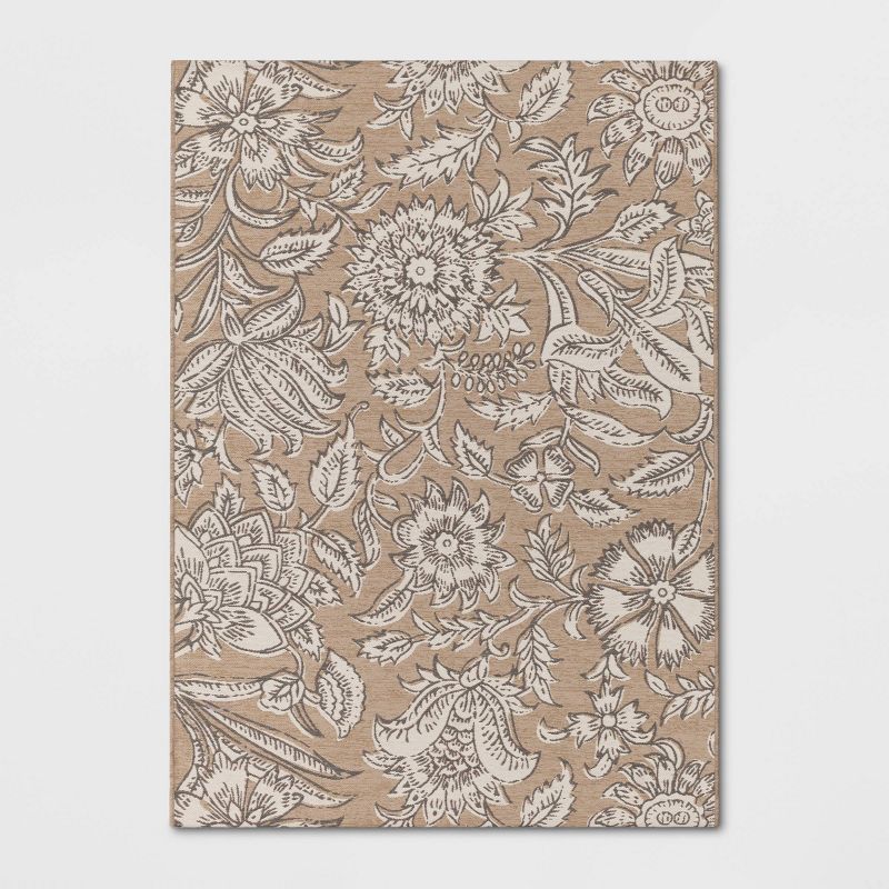Floral Tapestry Linen Rectangular Woven Outdoor Area Rug Beige - Threshold™, 1 of 6