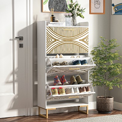 Hommoo Freestanding Shoe Storage Cabinet with 3 Flip Drawers