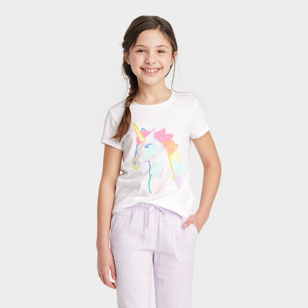 Girls' Short Sleeve 'Unicorn' Graphic T-Shirt - Cat & Jack™ White M 12 Count 