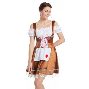 Women's Heart Pattern Fake 3-Piece Front Tie Front Strapless Blouse Cosplay Costume Set - 1 of 4