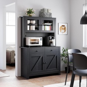Modern Kitchen Pantry Cabinet with Microwave Stand, Tall Hutch Bar Cabinet with Drawers & Adjustable Shelves, Large Wood Storage for Dining Room - 1 of 4
