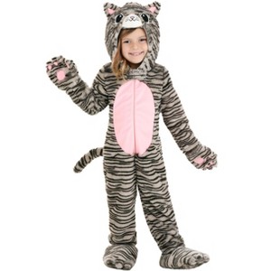 HalloweenCostumes.com Girl's Toddler Premium Kitty Cat Costume | Cute Gray Animal Jumpsuit with Shoe Covers & Hand Covers - 1 of 4