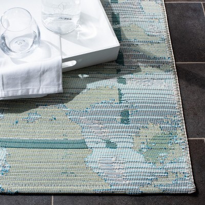 Tropical Bliss Teal & White Flat-Woven Outdoor Rug 8' x 10'