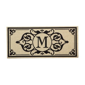 Evergreen Flag Cambridge Letter M Monogram Burlap Sassafras Switch Mat - 22" Long x 10" High - 1 of 4