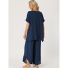 cheibear Women's Casual Short Sleeve Loose Fit Sleepshirt with Long Pants 2-Piece Loungewear Sets - 3 of 4