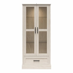 Ameriwood Home Sherman Curio Cabinet with Glass Doors and Storage Drawer, White Oak - 1 of 4