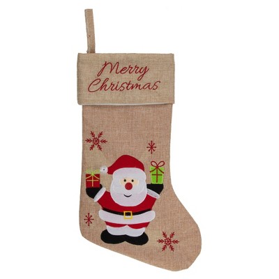 Northlight 19" Beige and Red Santa Claus Embroidered Christmas Stocking