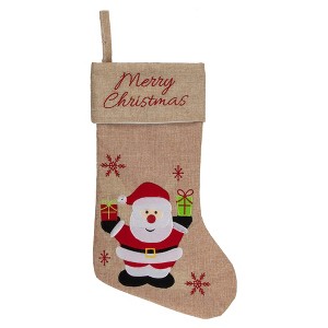 Northlight 19" Beige and Red Santa Claus Embroidered Christmas Stocking - 1 of 4