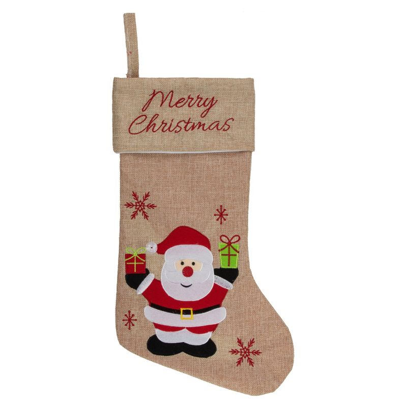 Northlight 19" Beige and Red Santa Claus Embroidered Christmas Stocking, 1 of 5