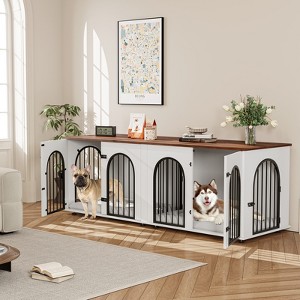 71" Dog Crate Furniture - Dual Kennel with Divider, Wooden Dog House & TV Stand for Large Dogs - 1 of 4