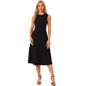 Allegra K Women's Sleeveless Pleated Ruffle Hem Crew Neck Tank Knitted Elegant Midi Dress - 1 of 4