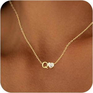 Dainty Heart Initial Necklace 14K Gold Plated A-Z Letter Pendant - 1 of 4