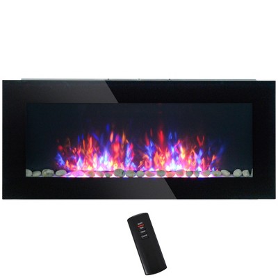 HOMCOM 1500W Electric Wall-Mounted Fireplace with Flame Effect, 7 Color Background Light