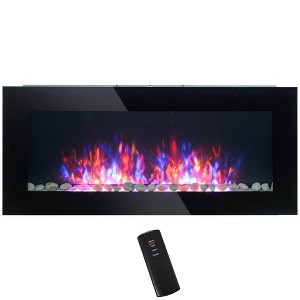HOMCOM 1500W Electric Wall-Mounted Fireplace with Flame Effect, 7 Color Background Light - 1 of 4