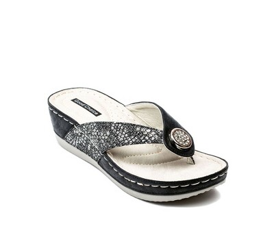GC Shoes Dafni Embellished Two-Tone Comfort Slide Wedge Sandals