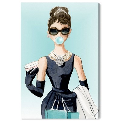 15" x 10" Bubble Gum and Diamonds People and Portraits Unframed Canvas Wall Art in Blue - Oliver Gal