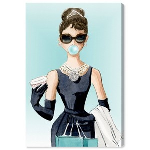 Oliver Gal 15"x10" Bubble Gum and Diamonds People and Portraits Unframed Canvas Wall Art in Blue: Modern Style, Digital Fashion Artwork - 1 of 4