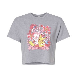 Women's - Pokémon - Valentine Florals Pikachu Sylveon Cropped Graphic T-Shirt - 1 of 4
